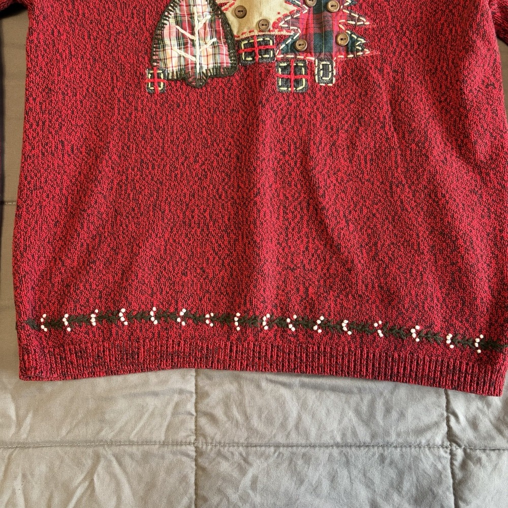VTG Women's S/M ? Christmas Sweater Button Embroidered Tree Buttons Y2K Cottage - Picture 5 of 10